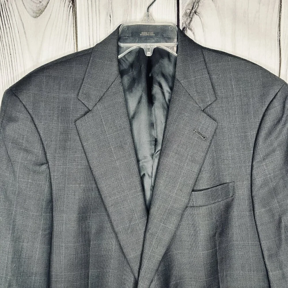 Hart Schaffner Marx Gray Glen Check Sport Coat Blazer 42R Vintage Union Made USA